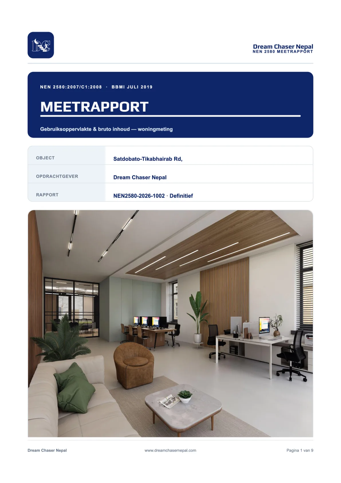 Voorbeeld eerste pagina Meetrapport NEN 2580