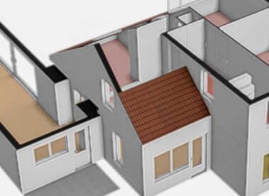 Side view of real estate funda 2D/3D floor plan showing room elevations, wall placements, and structural details for a clear visual of spatial depth and design elements.