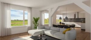 Scandinavian design dinining / eetkamer / keuken featuring minimalist furniture, bright color palettes, and natural wood accents, creating a cozy and functional space