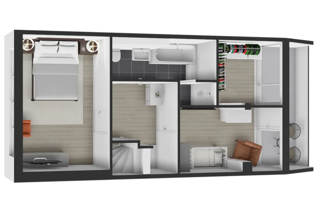 1e Verdieping 3D Floor Plan Top View