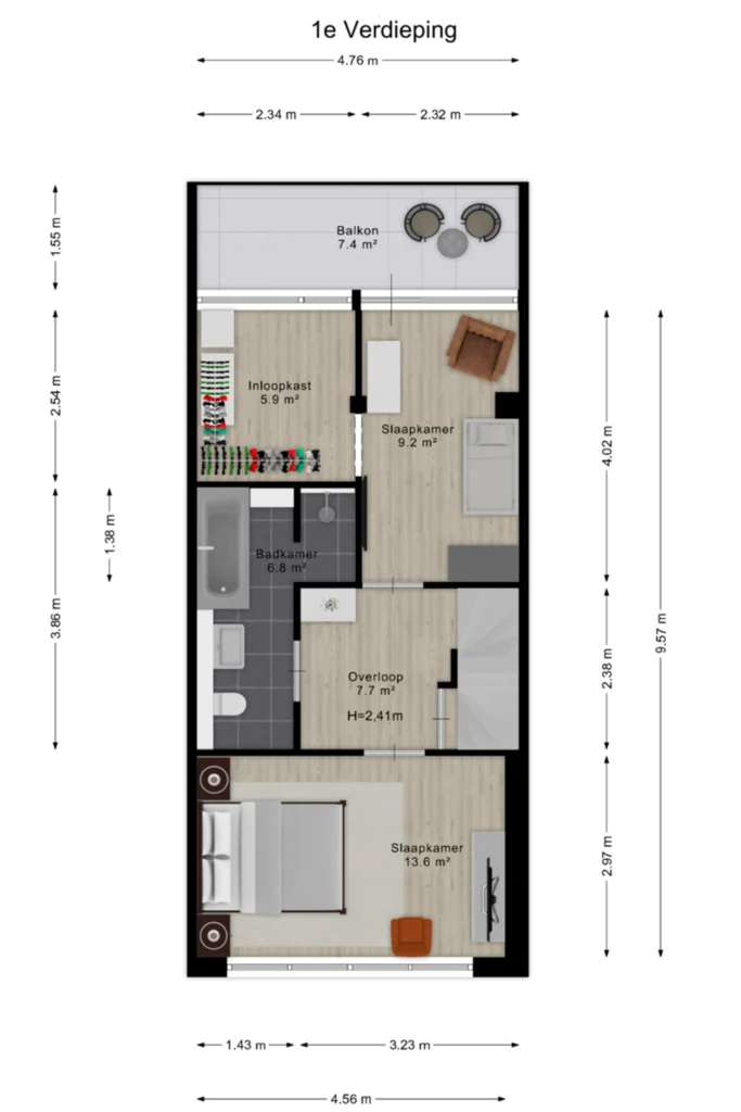 Real estate floor plan 1e Verdieping