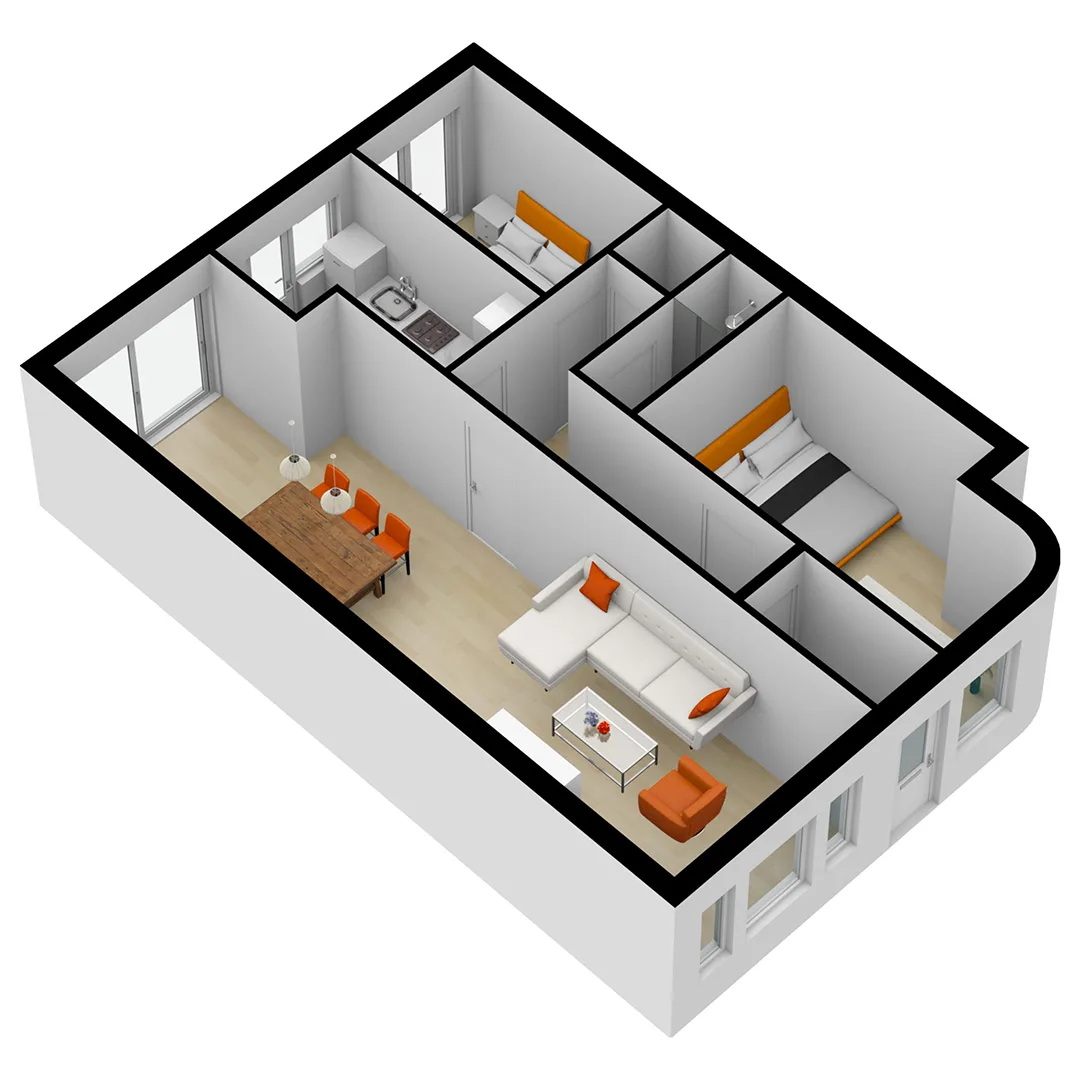 2D and 3D floor plans created for real estate funda, displaying precise layouts and property dimensions to aid investment decisions.