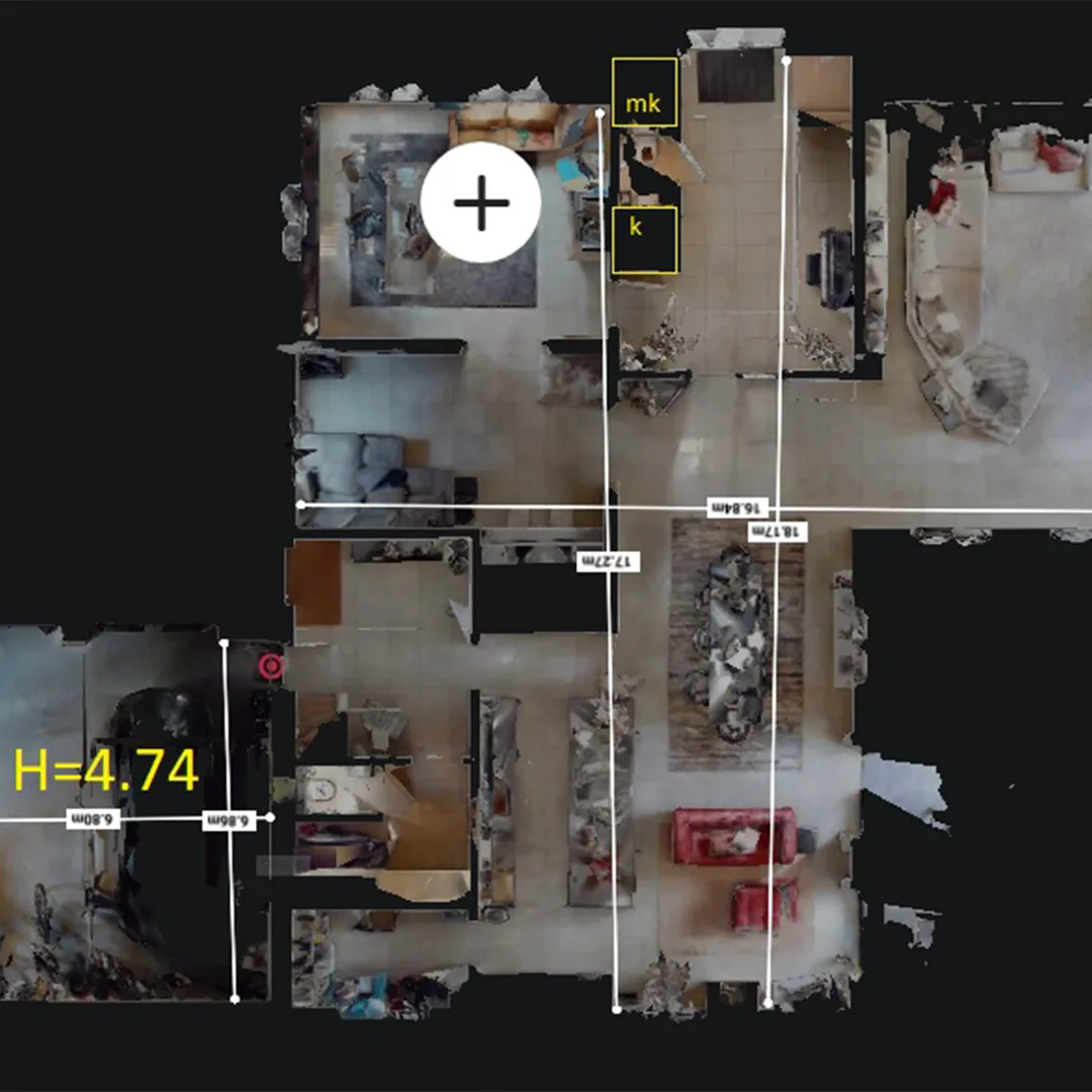 Interactive Matterport floor plan of a modern property, showcasing a 3D representation of the layout with detailed room dimensions and spatial relationships.