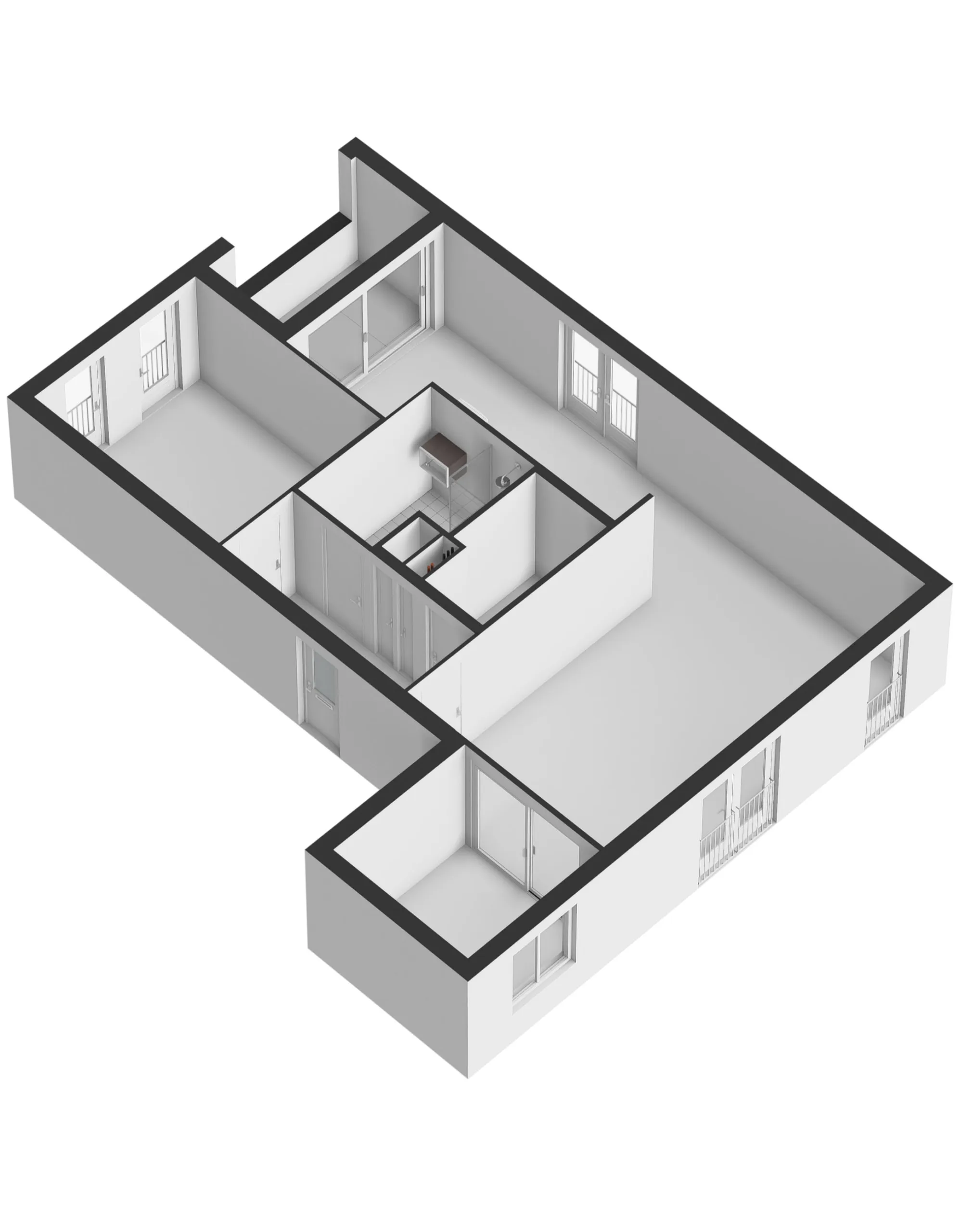 3D floor plan rendering of an appartement interior layout