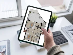 Tablet mockup displaying furnished floor plan design
